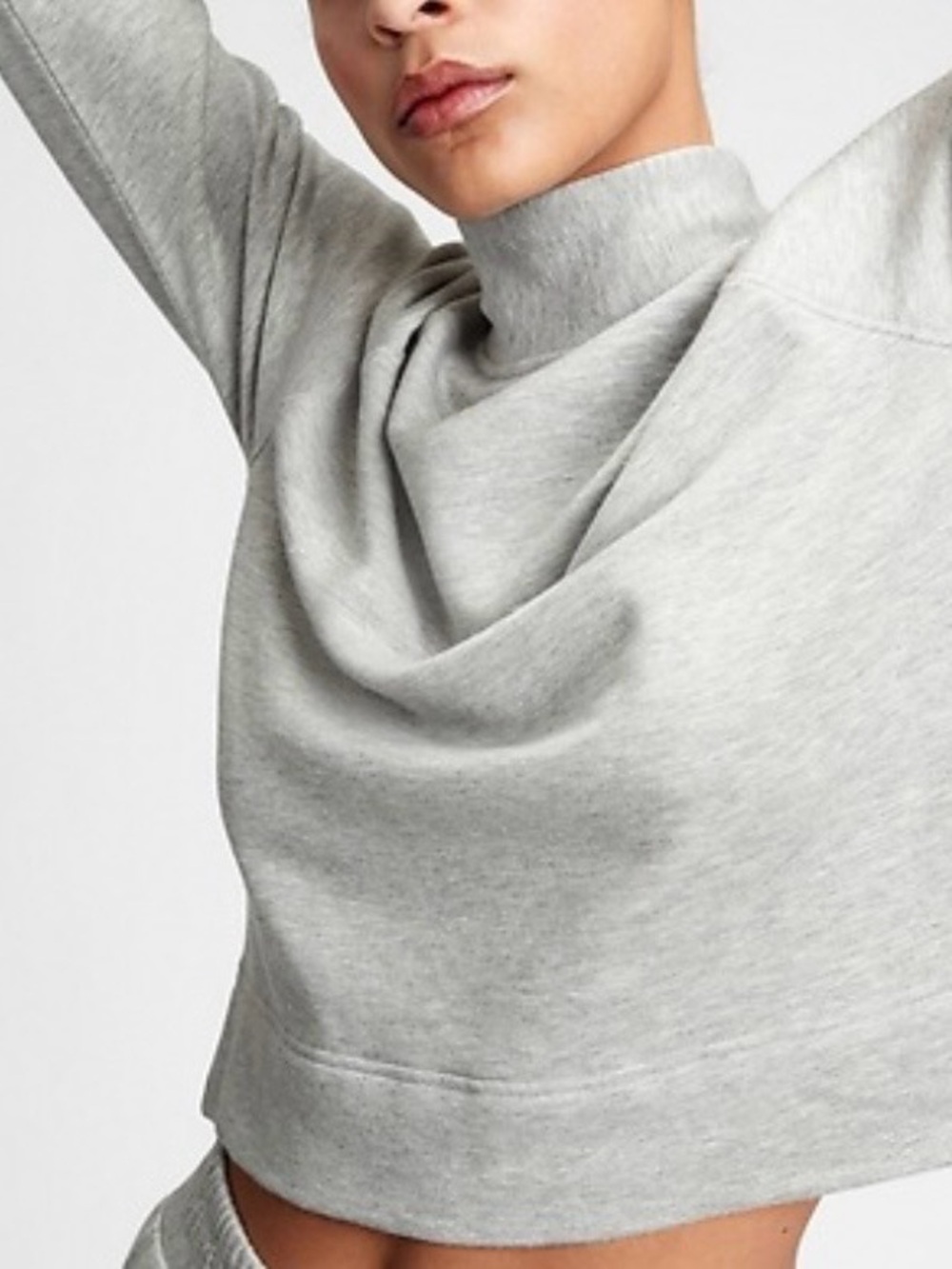 Gap Funnel Neck Sweatshirt Medium Light Heather Gray Cropped Soft Knit